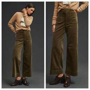 Maeve Colette olive green crop wide leg corduroy pants
